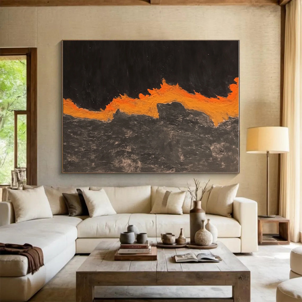 Black and Orange Lava Abstract Painting with Flowing Forms WINK834
