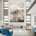 Evocative Gray - Toned Textured Mountains Painting for Nature - Inspired Spaces HENG256