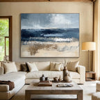 Gray and Blue Abstract Coast with Textured Sea and Sand Abstract Painting ABS362