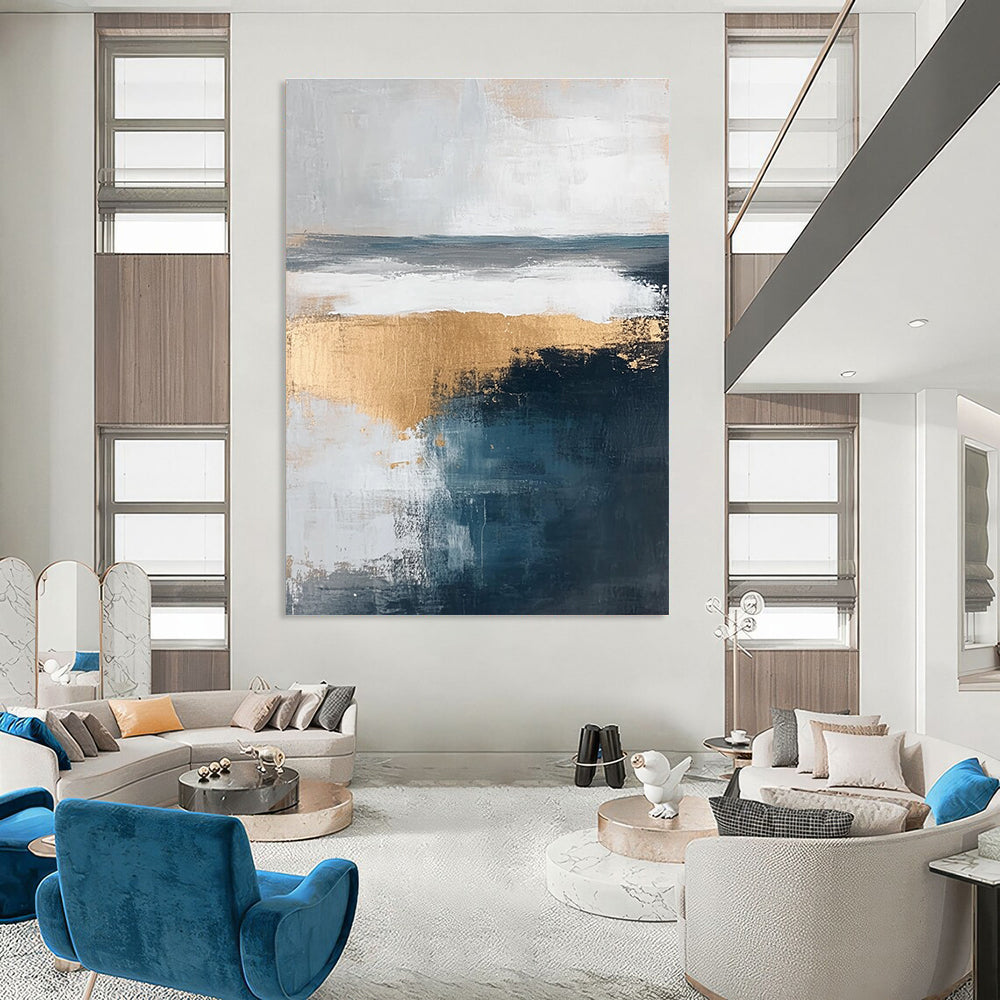 Gold and Blue Abstract Landscape - Elegant Minimalist Abstract Art GAB0459