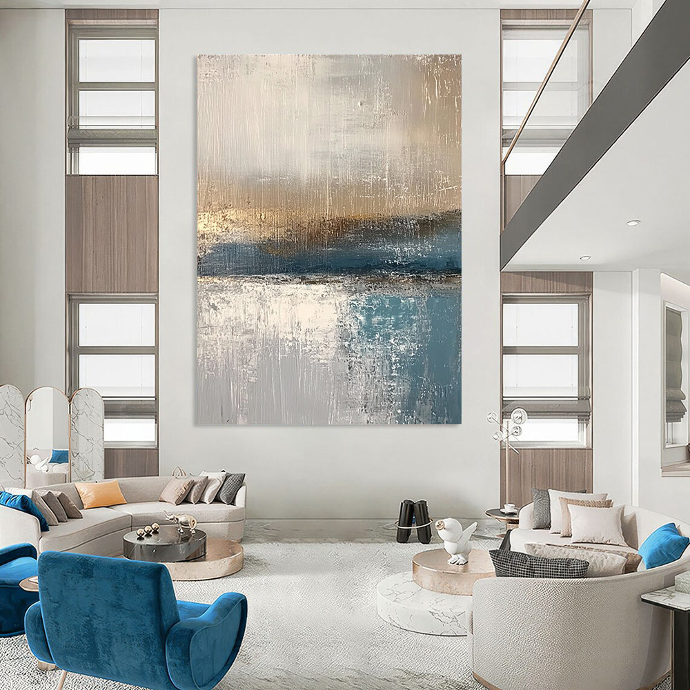 Minimalist Gray - Blue Sea Abstract Painting: Quiet Contemplation in Hues GAB0958