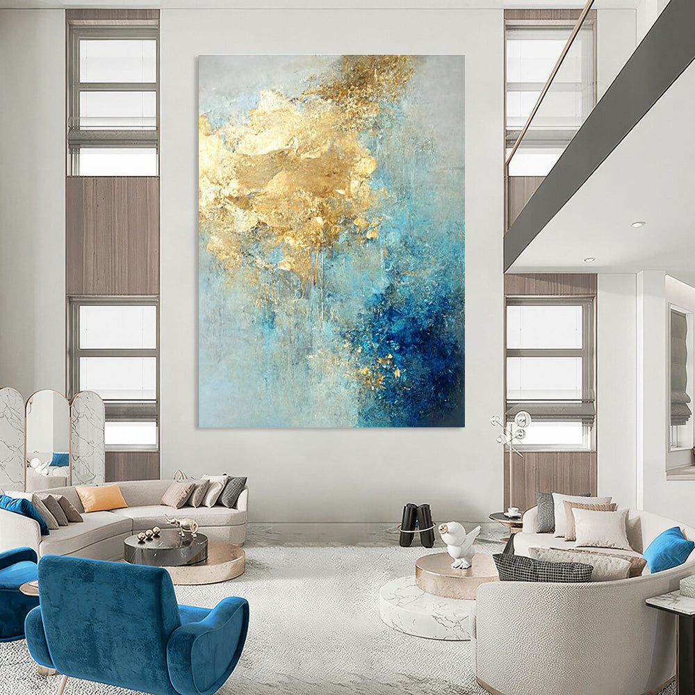 Blue and Gold Abstract Flow Painting for Luxury Spa Retreats HENG071