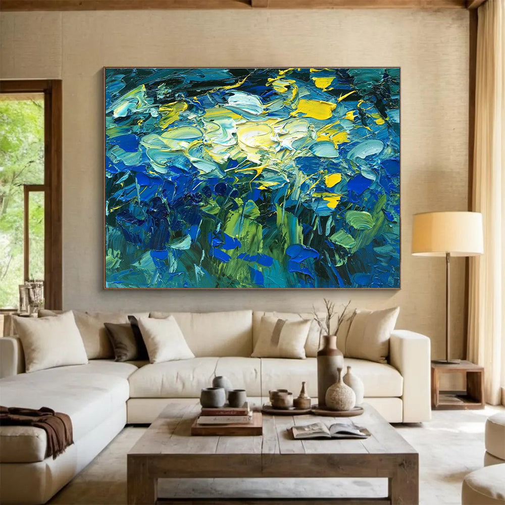 Blue Flowers Abstract Painting for Art Galleries’ Floral Exhibitions YHT483