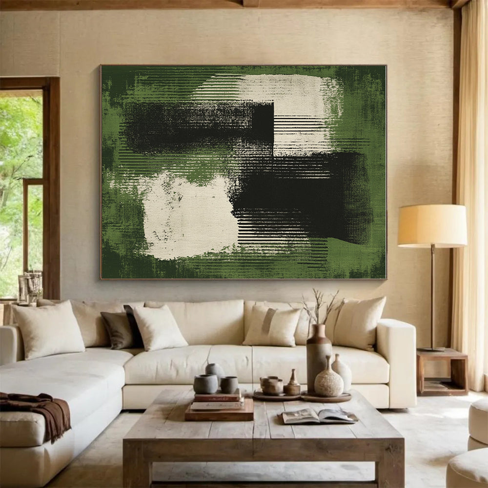 Green and Black Abstract Blocks Abstract Painting with Dynamic Contrast WINK264