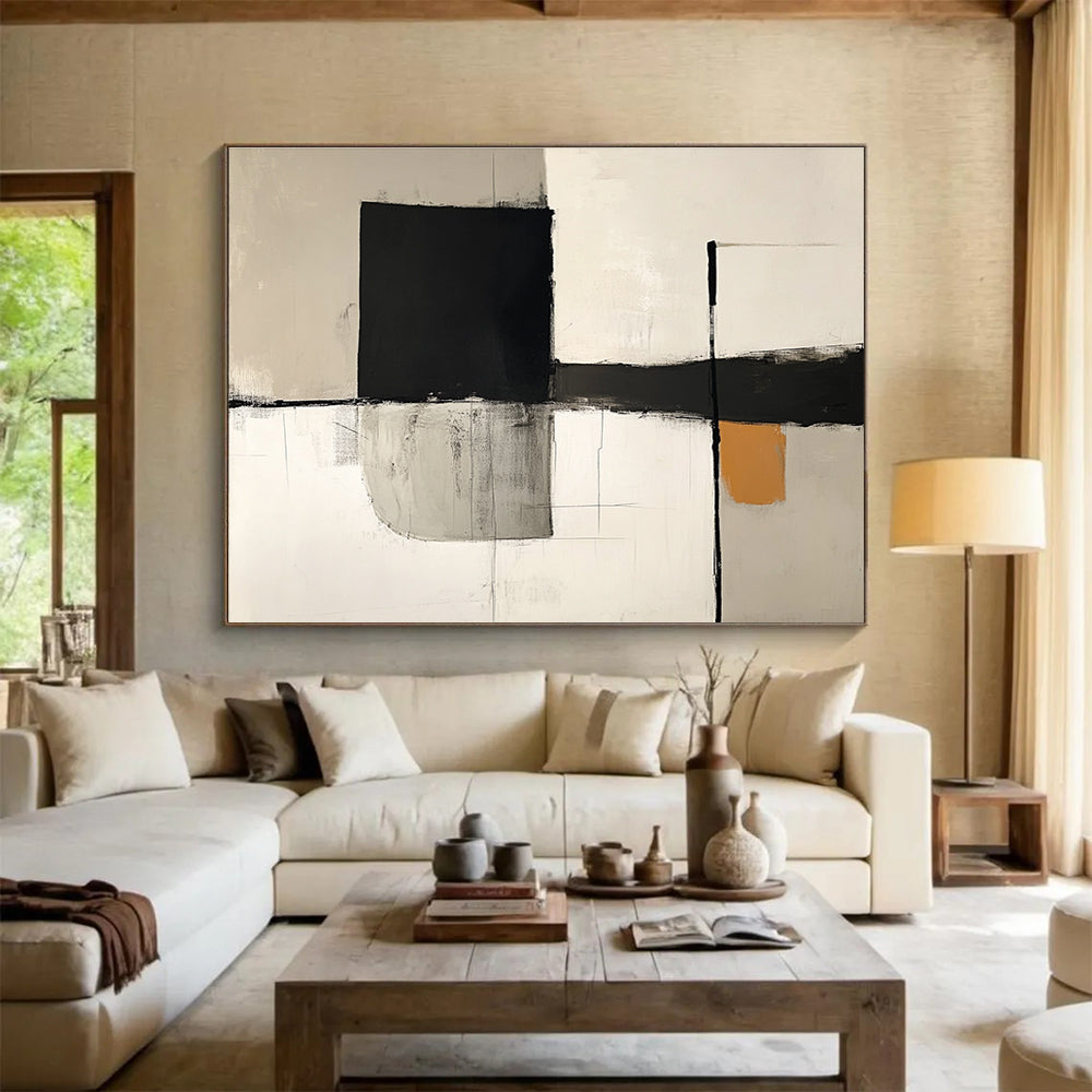 Black - White - Orange Abstract  Subtle Pop of Color ABS096