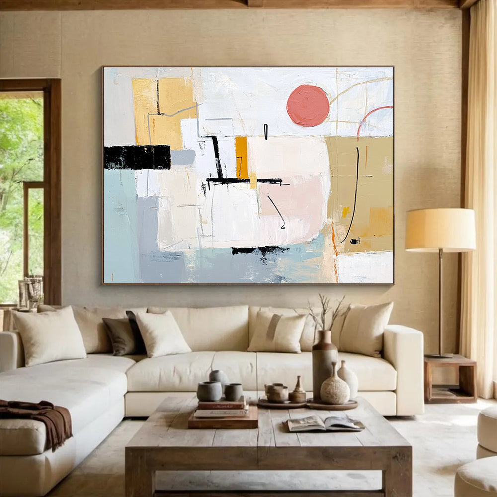 Soft - Toned Minimalist Geometric Abstract Painting ABS202