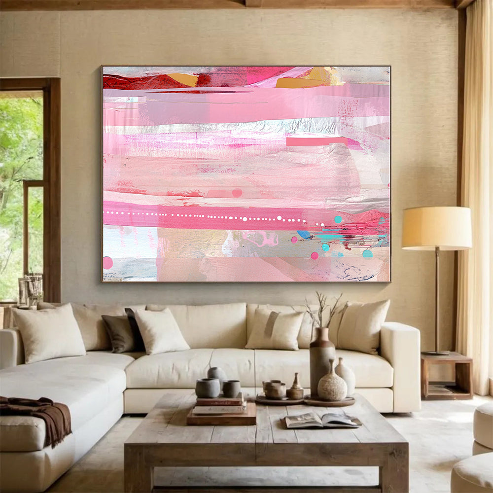 Pink and Silver Stripes Abstract Painting with Glamorous Grace WINK078