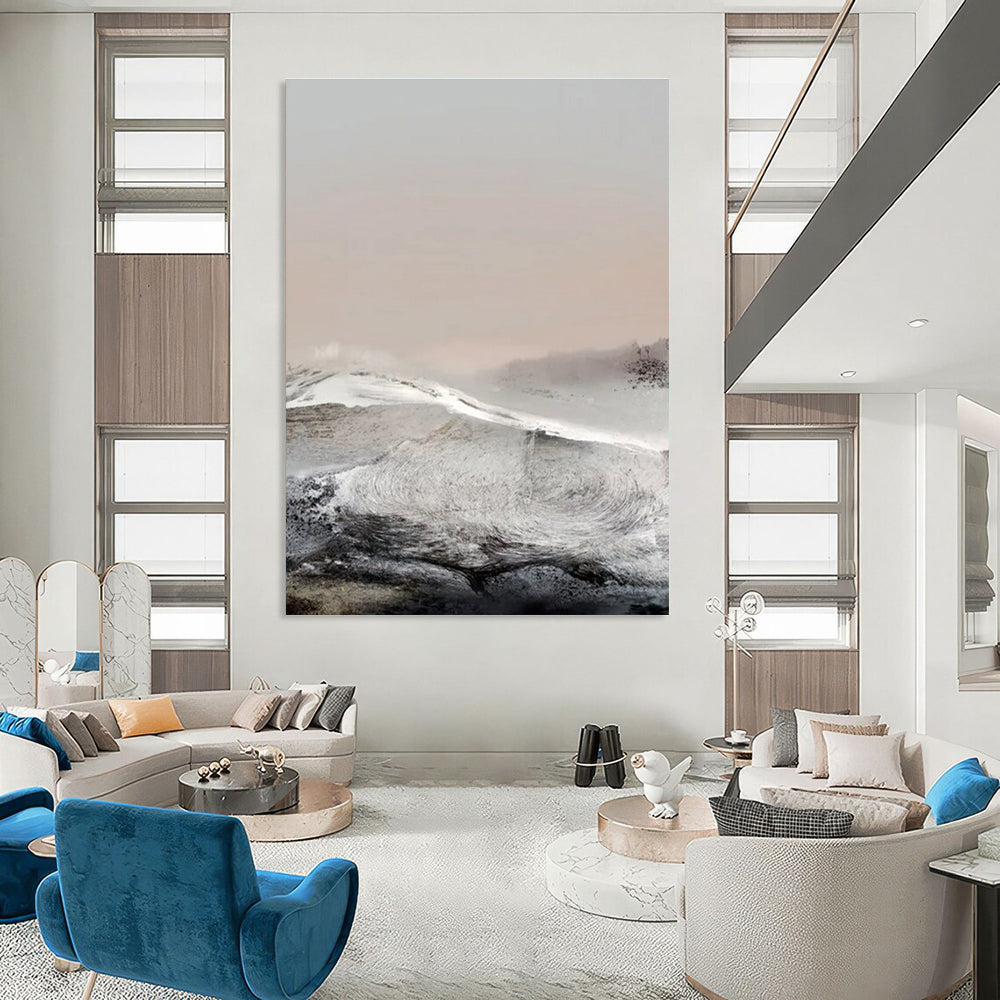 Monochromatic Landscape Abstract Painting for Minimalist Meditation Spaces HENG178