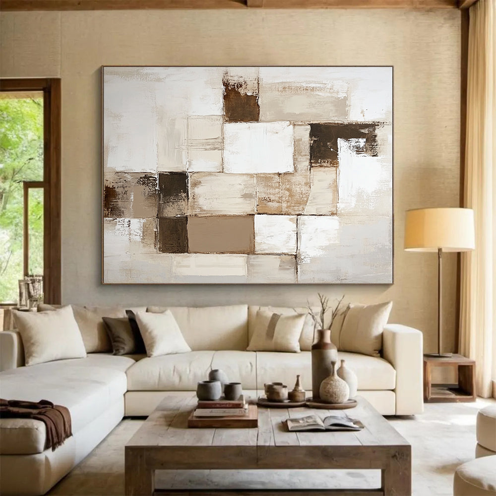 Beige Brown Abstract Blocks Painting with Subtle Textures WINK635