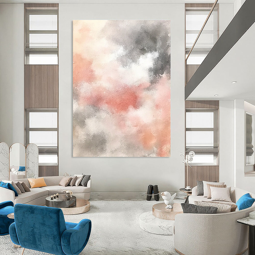 Pink and Gray Clouds Dreamy Abstract Painting for Serene Bedrooms GAB1510