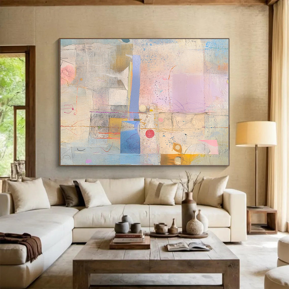 Collage of Textures 2 Abstract Painting with Whimsical Assemblage WINK195