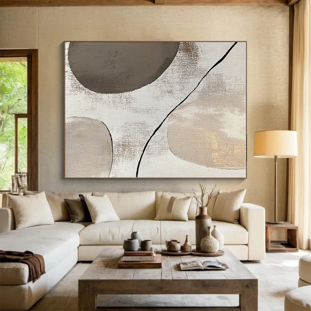 Beige and Gray Minimalist Forms Abstract Painting with Subtle Harmony WINK047
