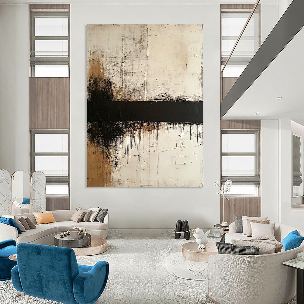 Monochrome Drip Abstract Painting for Industrial - Inspired Lofts GAB1010