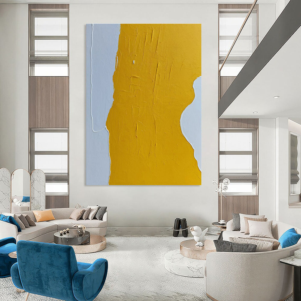Yellow and White Textured Minimalist Art Abstract Painting for Modern Office Spaces HENG351