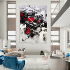 Red - Black - White Dynamic Abstract Painting for Creative Studios HENG383