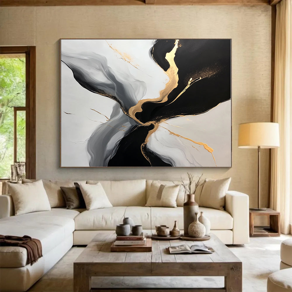 Black Gold Gray Abstract Painting with Luxurious Flows WINK510