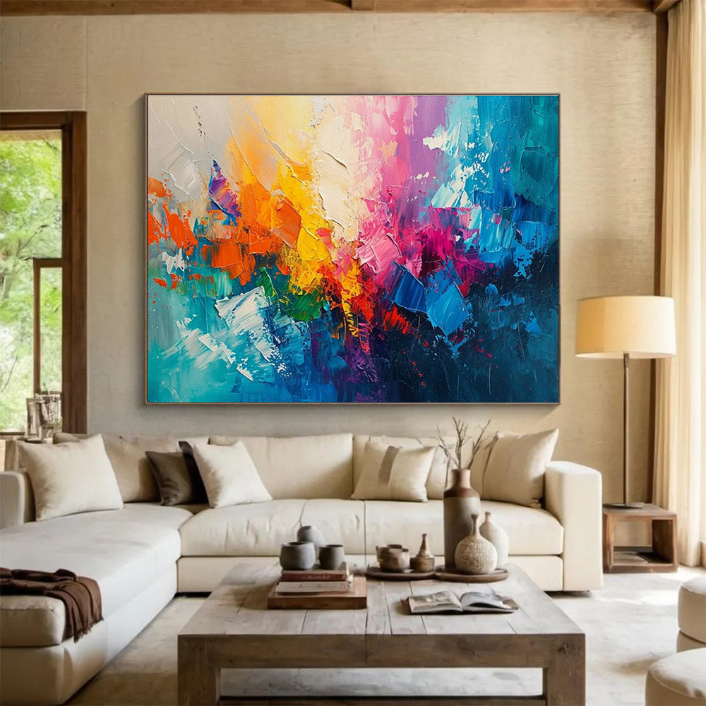 Rainbow Abstract Burst Energetic Painting for Creative Spaces YHT048