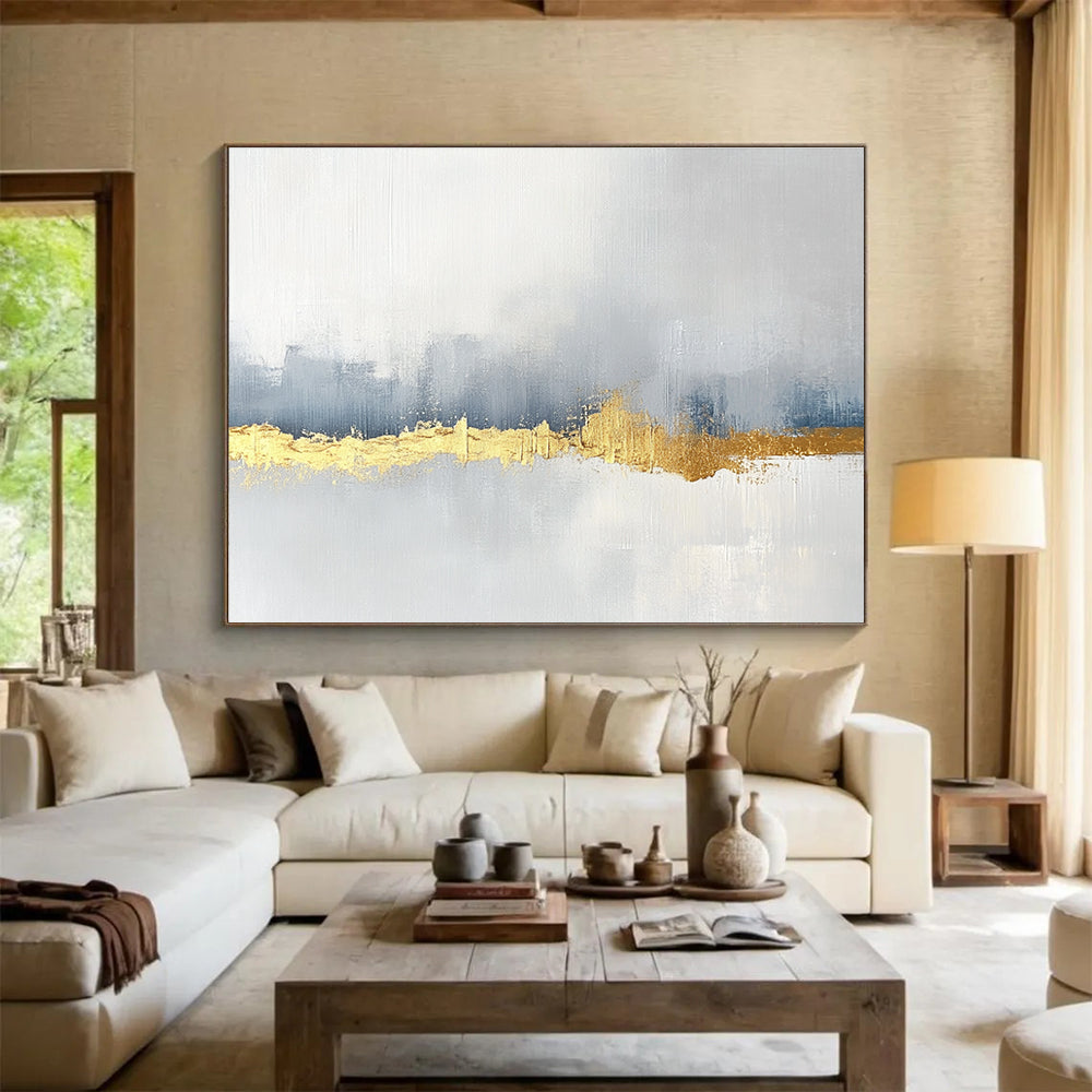 Elegant Gold - Accented Minimalist Abstract Painting with Subtle Textures ABS226