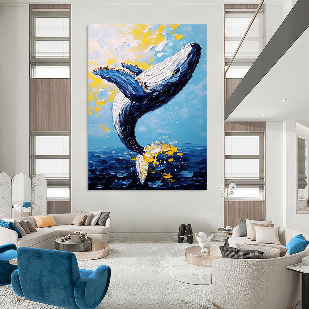 Leaping Whale in Color - Expressive Impasto Sea Art GAB0392