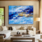 Blue and Gold Wave Abstract Painting for Nautical - Inspired Lounges YHT345