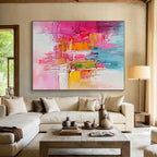 Pink Orange Blue Abstract Painting with Textured Vibrancy WINK519