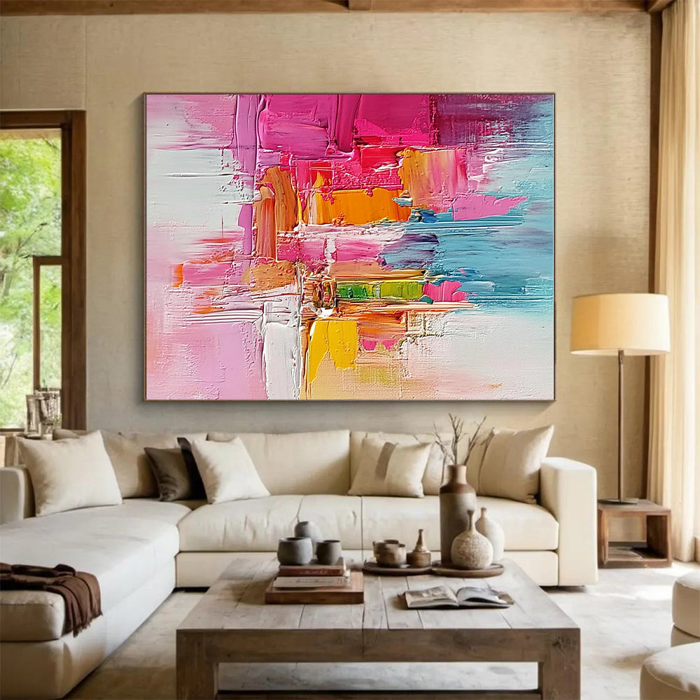 Pink Orange Blue Abstract Painting with Textured Vibrancy WINK519