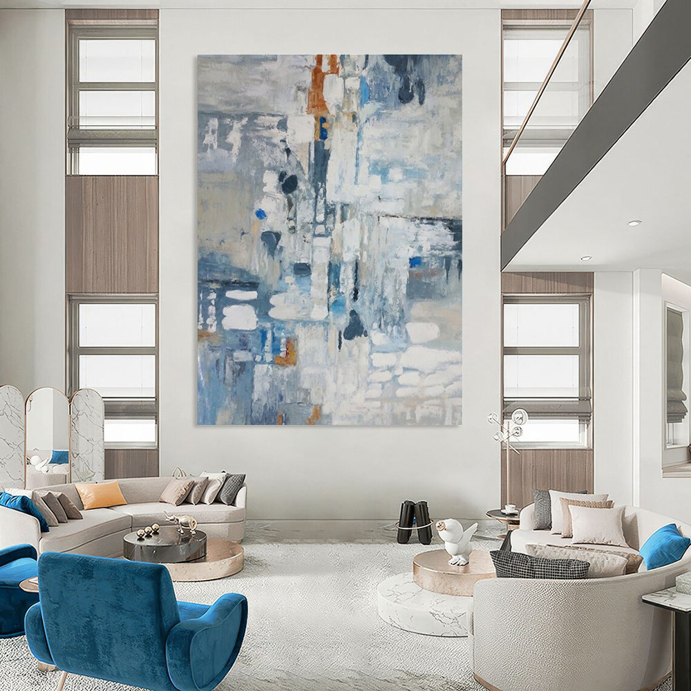 Blue and Gray Abstract Painting for Coastal Home Studies HENG028