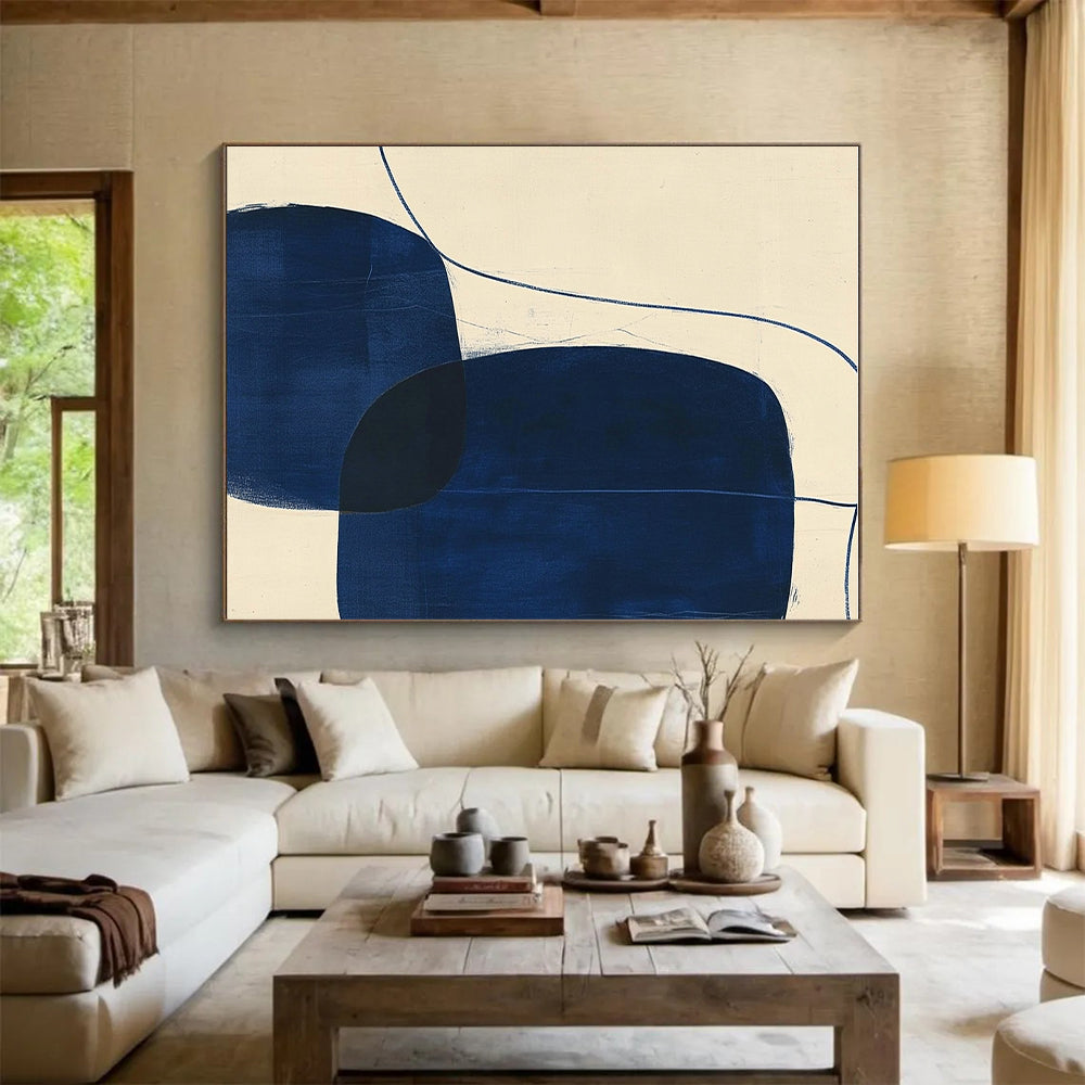 Blue - Shaped Abstract Painting with Fluid Lines WINK856