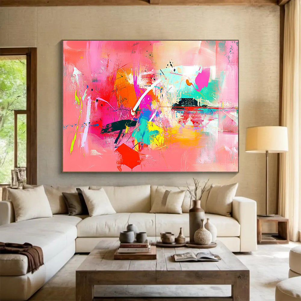 Vivid Pink Abstract Playful Energy Explosion Painting ABS126