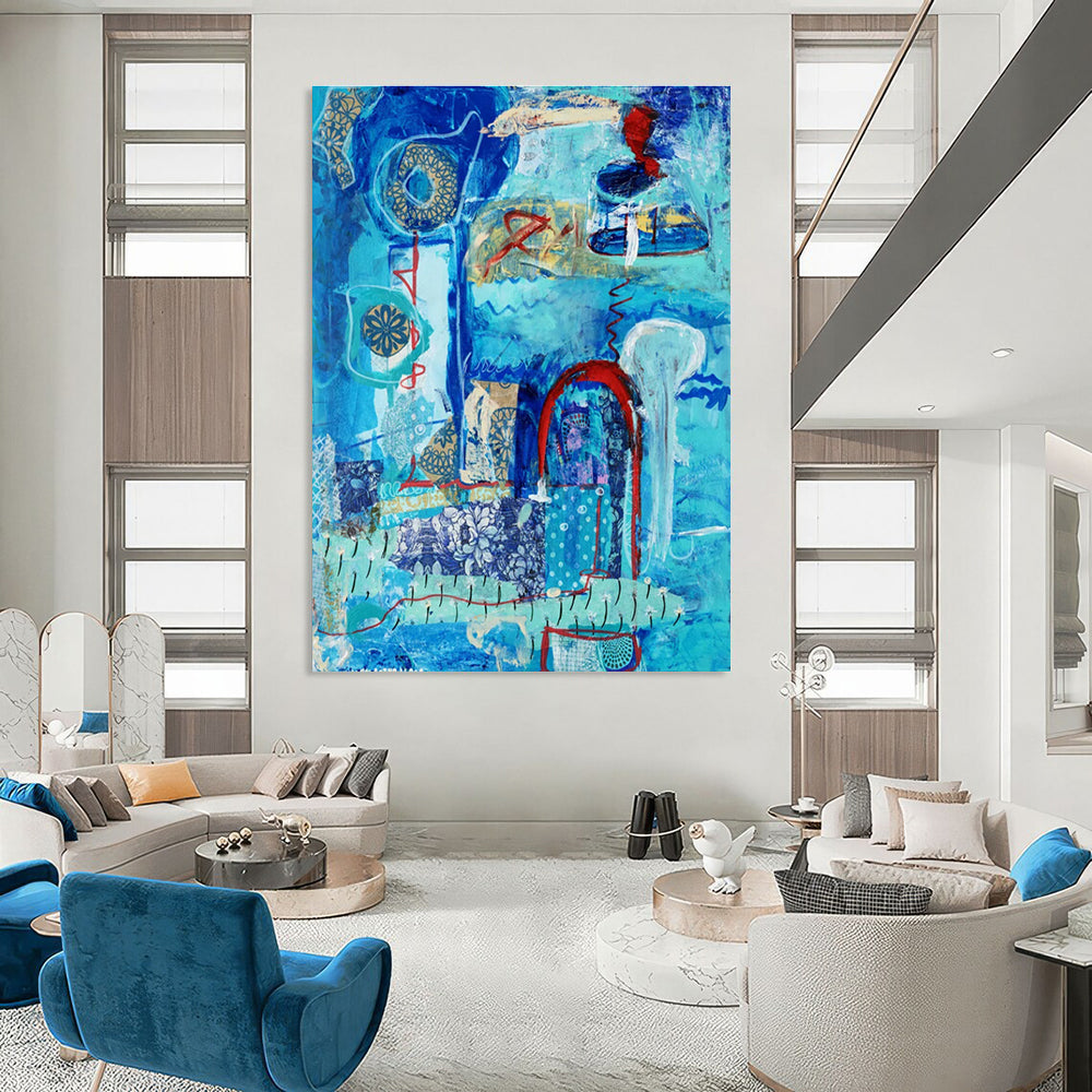 Serene Blue - Themed Abstract Collage Painting for Calm Interiors HENG296