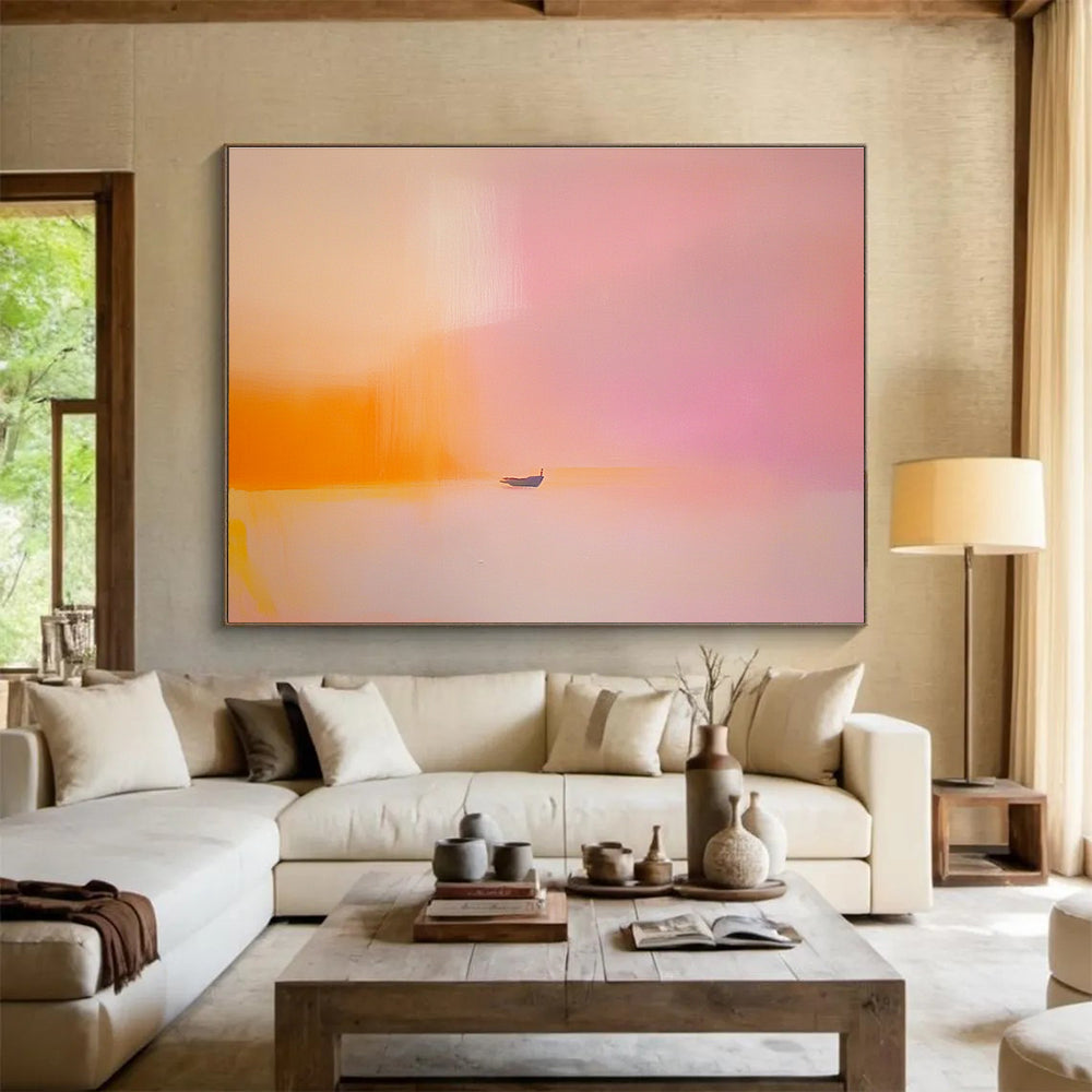 Soft Pink - Orange Abstract Boat Painting with Dreamy, Tranquil Serenity ABS488