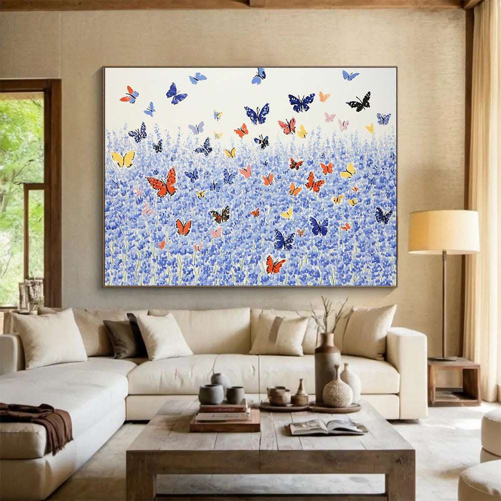 Blue Field with Colorful Butterflies  Nature’s Joyful Scene ABS055