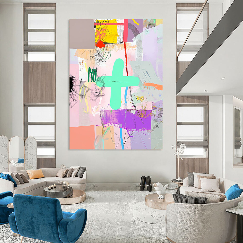 Colorful Cross Collage Playful Graphic Abstract Painting GAB0252