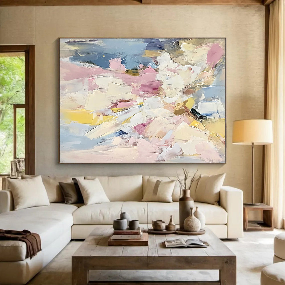 Pink Blue Yellow Abstract Painting with Cheerful Vibrancy WINK467