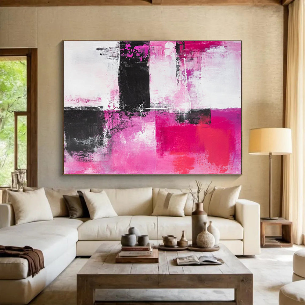 Pink - Black - White Abstract Painting with Feminine Edge WINK537