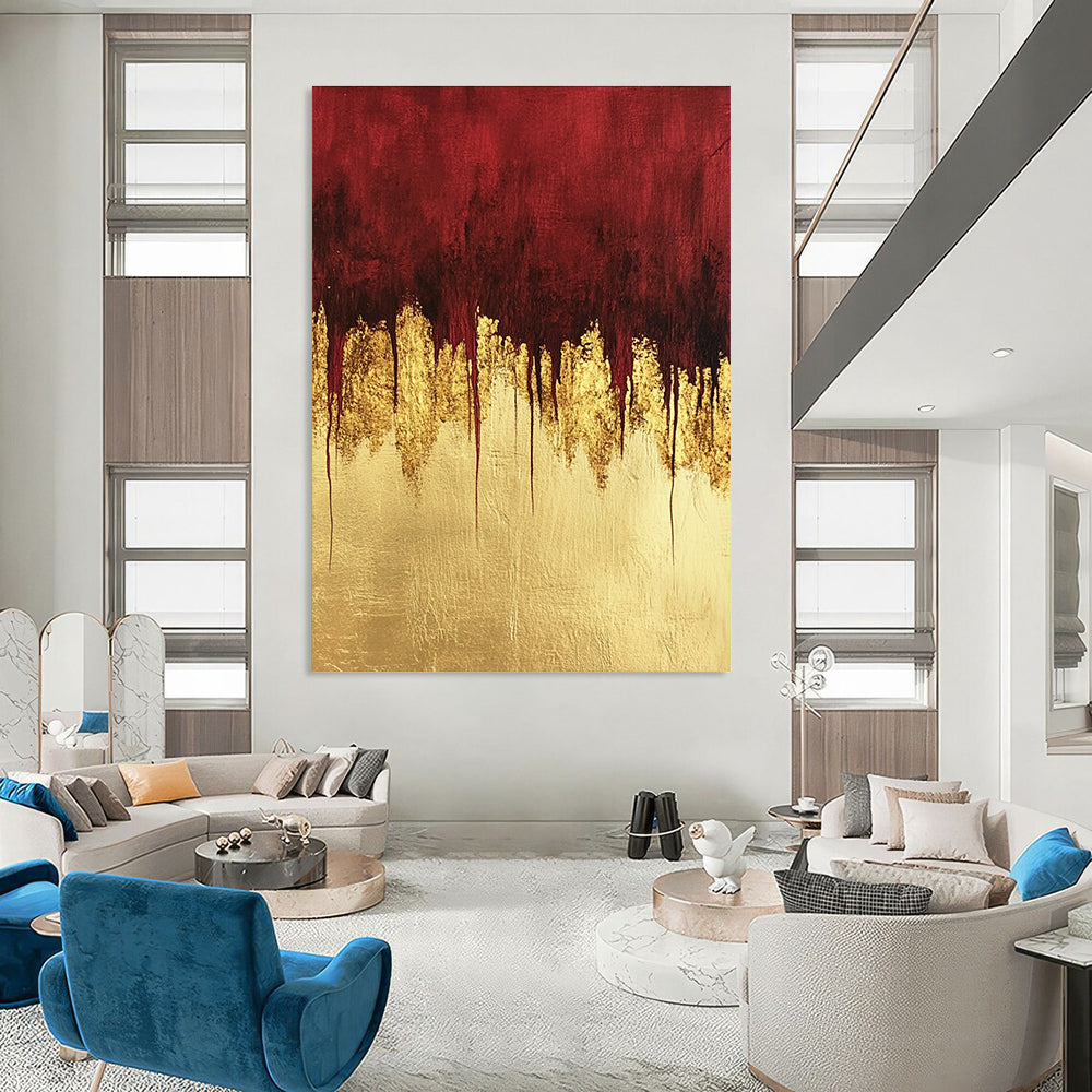 Opulent Red - Gold Drip Abstract Painting: Fluid Luxury for Glam Settings GAB0955