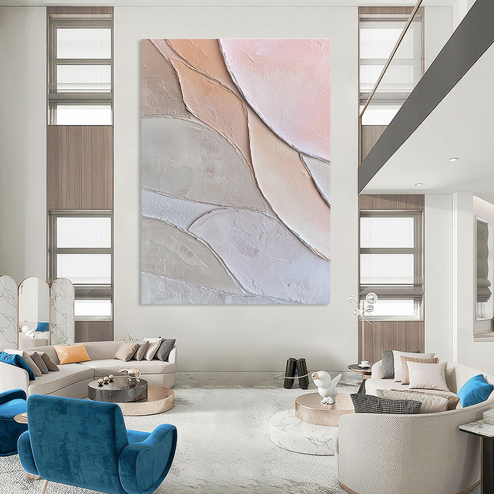 Pastel Colored Leaf Shapes Abstract Painting with 3D Textures GAB0061