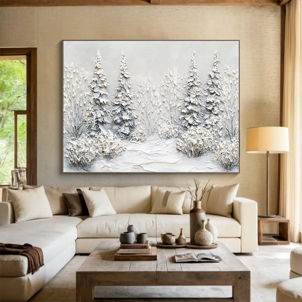 Textured Snow Forest Abstract Painting for Contemporary Art Galleries YHT422