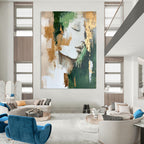 Abstract Portrait Painting with Green and Gold Elements GAB0665