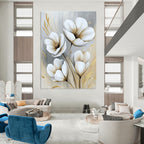 White Flowers with Gold Luxe Abstract Painting for Glamorous Interiors GAB1524