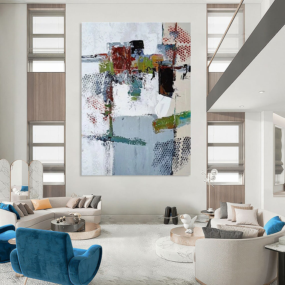 Colorful Patch Abstract Painting for Creative Studio Workspaces HENG042