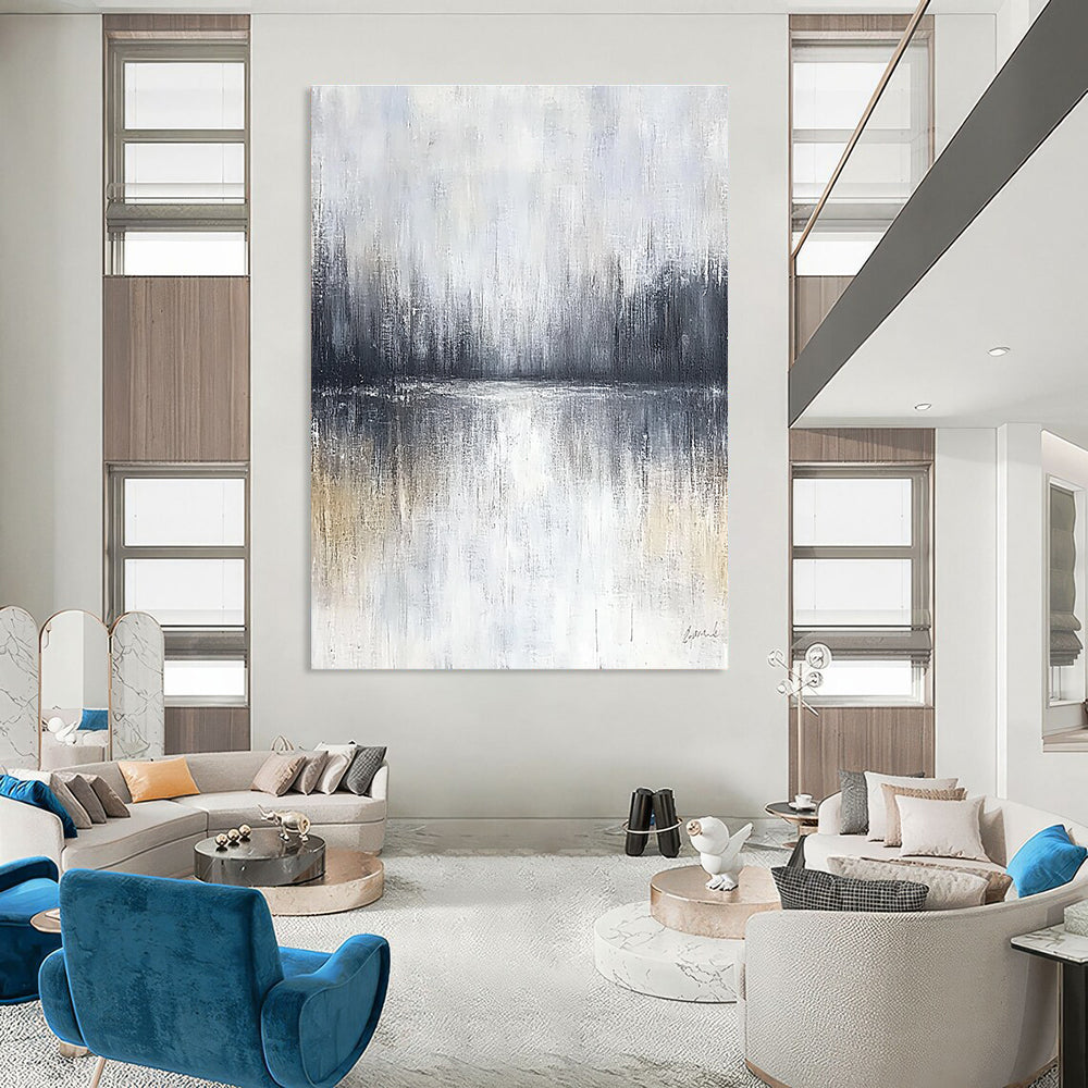 Misty Lake Reflection - Serene Landscape Abstract Painting GAB0520