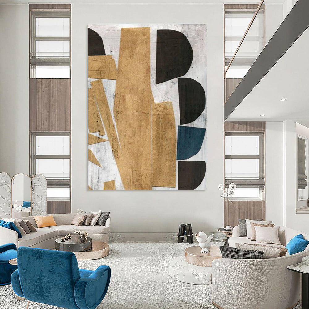 Geometric Gold - Black Abstract Painting for Luxury Home Entrances HENG216