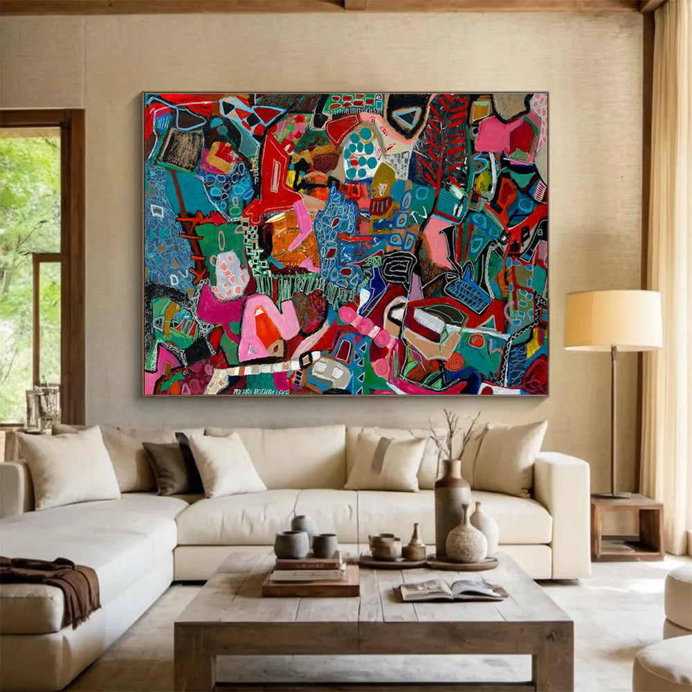Vibrant Geometric Abstract Painting for Modern Art Galleries YHT242