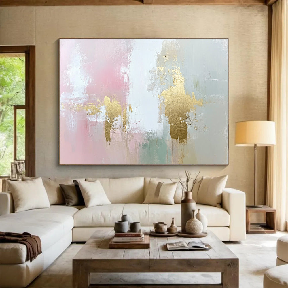 Pink and Gold Abstract Painting with Subtle Textured Elegance ABS442