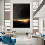 Dark Landscape with Golden Light Abstract Painting of Mysterious Dusk GAB0110