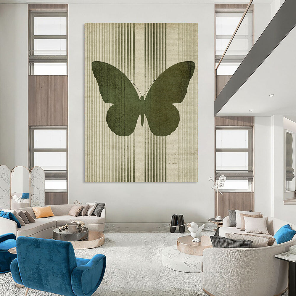 Green Butterfly Silhouette Abstract Painting of Subtle Grace GAB0142