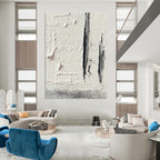 Gray - White Textured Fragment Abstract Painting for Industrial - Chic Spaces HENG371