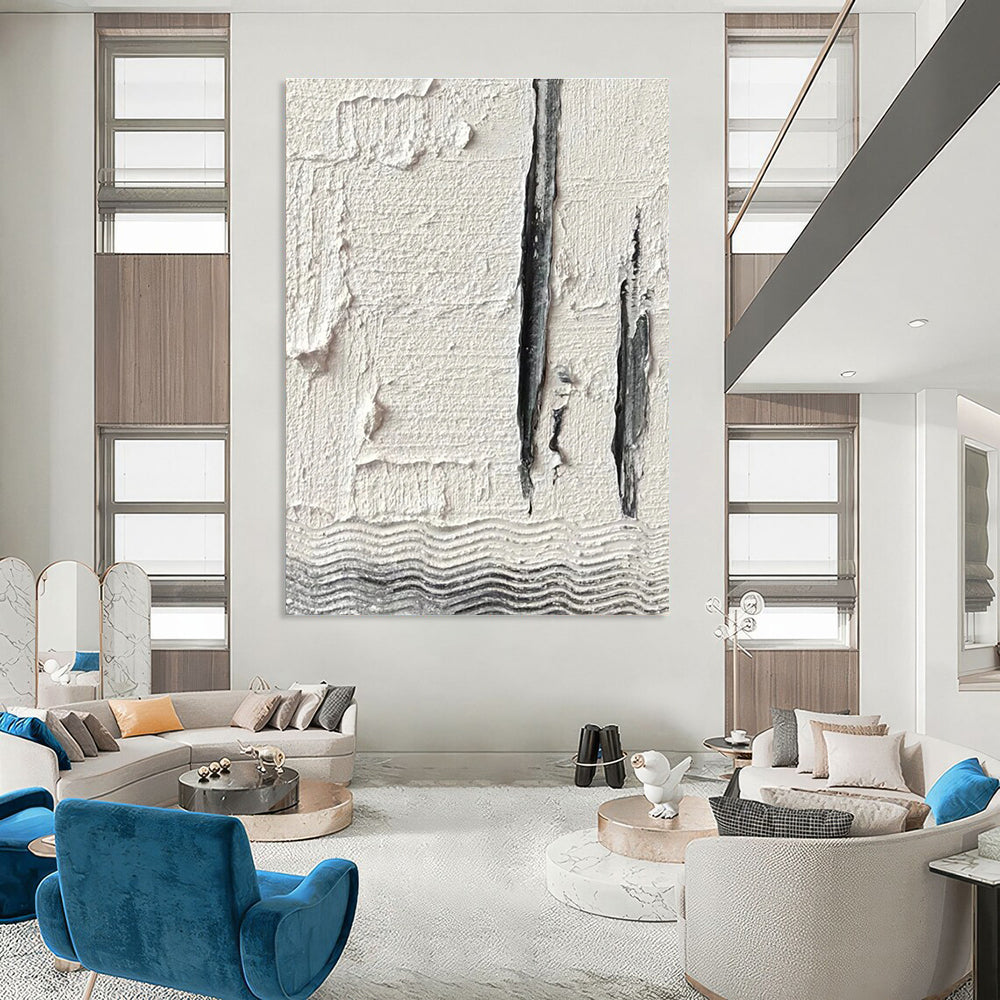 Gray - White Textured Fragment Abstract Painting for Industrial - Chic Spaces HENG371