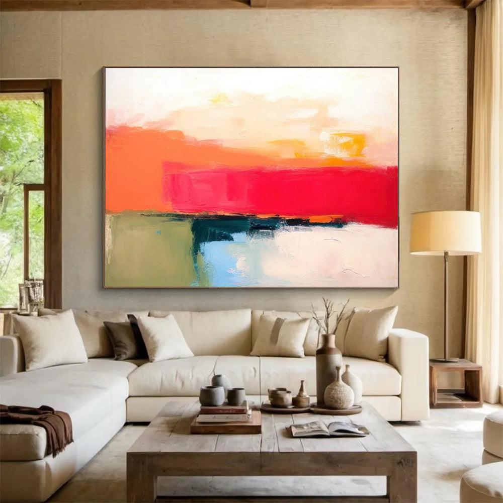 Bold Color Block Abstract Painting for Energetic Interiors YHT055